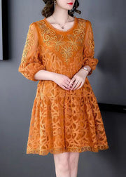 Orange Lace Holiday Dresses Cinched Exra Large Hem Summer