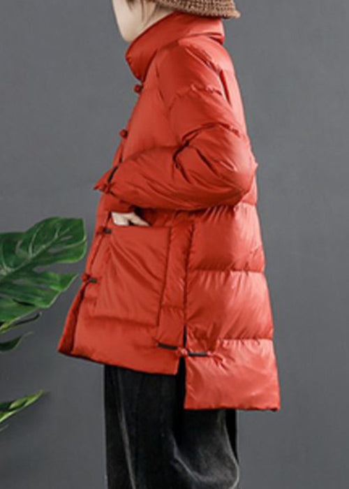 Orange Low High Design Duck Down Coats Stand Collar Winter