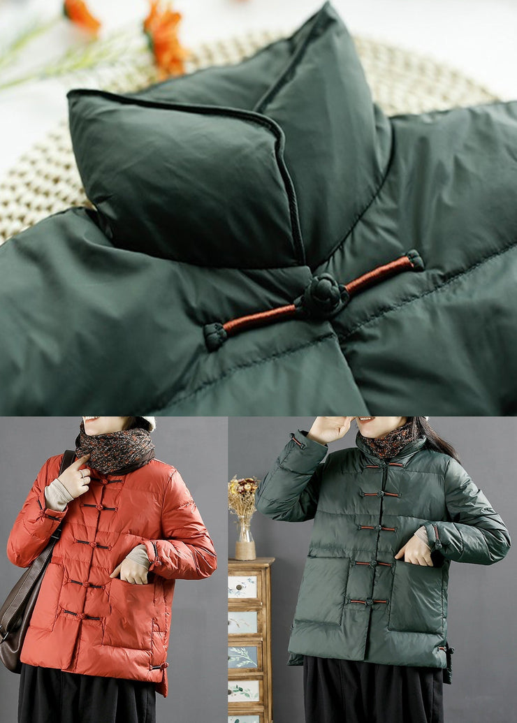 Orange Low High Design Duck Down Coats Stand Collar Winter