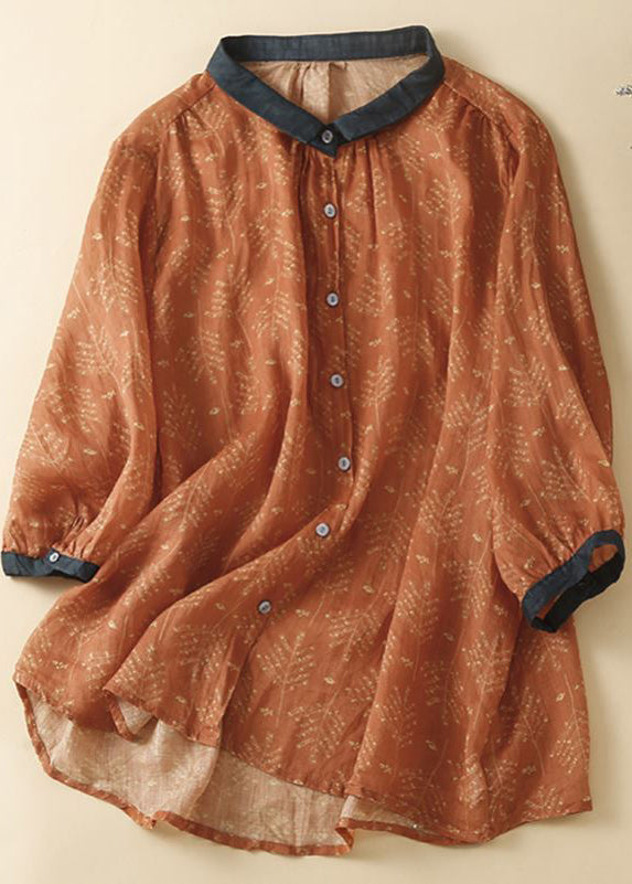 Orange Low High Design Linen Shirts Long Sleeve