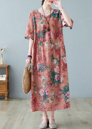 Orange Patchwork Wrinkled Party Long Dress Short Sleeve