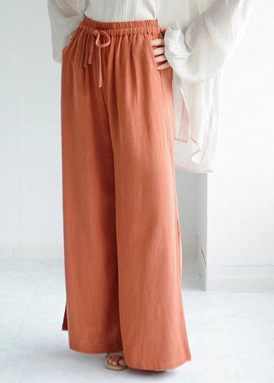 Orange Pockets Linen Crop Pants Wide Leg Spring