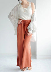 Orange Pockets Linen Crop Pants Wide Leg Spring