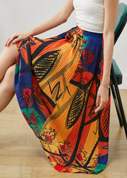 Orange Print Cotton Pleated Skirt Exra Large Hem Summer