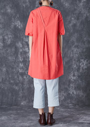 Orange Red Linen Mid Dresses Embroideried Summer