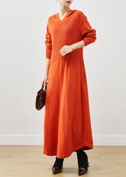 Orange Silm Fit Knit Ankle Dress Hooded Spring