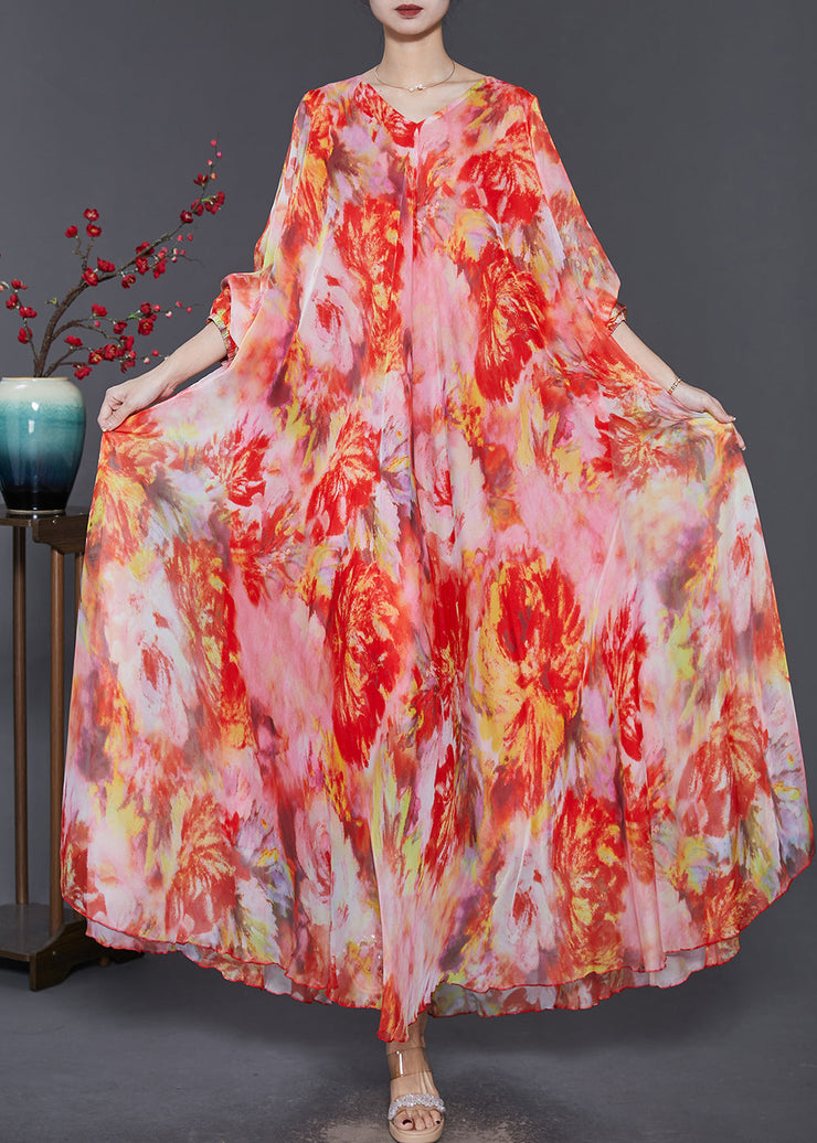 Orange Tie Dye Chiffon Beach Dresses Exra Large Hem Spring