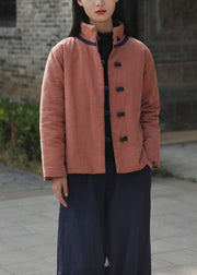 Orange Warm Fine Cotton Filled Coats Chinese Button Winter