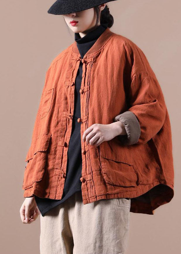 Orange Warm Linen Jackets Oriental Winter Parka Coats