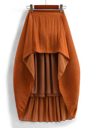 Orange Wrinkled Cotton Pleated Skirts High Waist