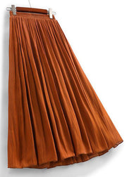 Orange Wrinkled Cotton Pleated Skirts High Waist