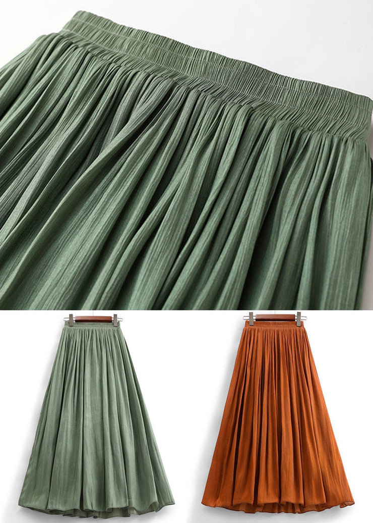 Orange Wrinkled Cotton Pleated Skirts High Waist