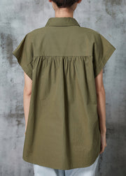 Organic Army Green Oversized Cotton Blouse Top Summer