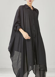 Organic Black Asymmetrical Cotton Loose Blouses Spring