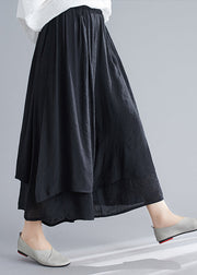 Organic Black Asymmetrical Design Linen Pants Skirt Summer