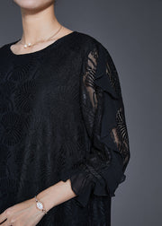 Organic Black Hollow Out Lace Vacation Dresses Butterfly Sleeve