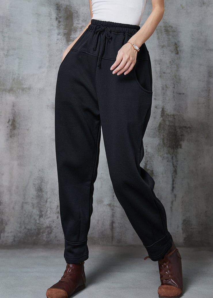 Organic Black Oversized Patchwork Cotton Harem Pants Spring