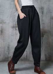 Organic Black Oversized Patchwork Cotton Harem Pants Spring