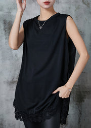 Organic Black Oversized Patchwork Lace Cotton Tanks Summer