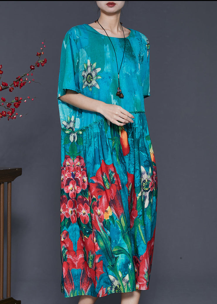 Organic Blue Oversized Print Cotton Maxi Dress Summer