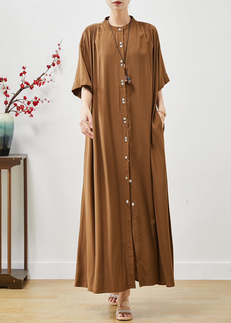 Organic Brown Oversized Cotton Maxi Dresses Summer