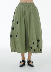 Organic Green Dot Print Cotton Crop Pants Summer