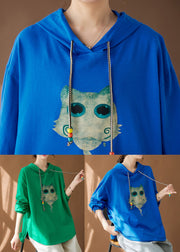 Organic Green Hooded Print Cotton Sweatshirts Tracksuits Fall