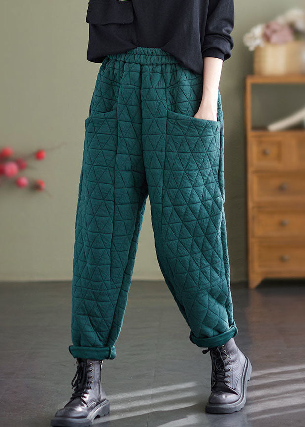 Organic Green Pockets Patchwork Fleece Harem Pants