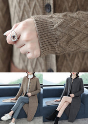 Organic Grey O Neck Pockets Button Patchwork Wool Coat Fall