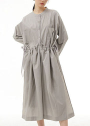 Organic Grey Pockets Wrinkled Patchwork Cotton  Dress Spring