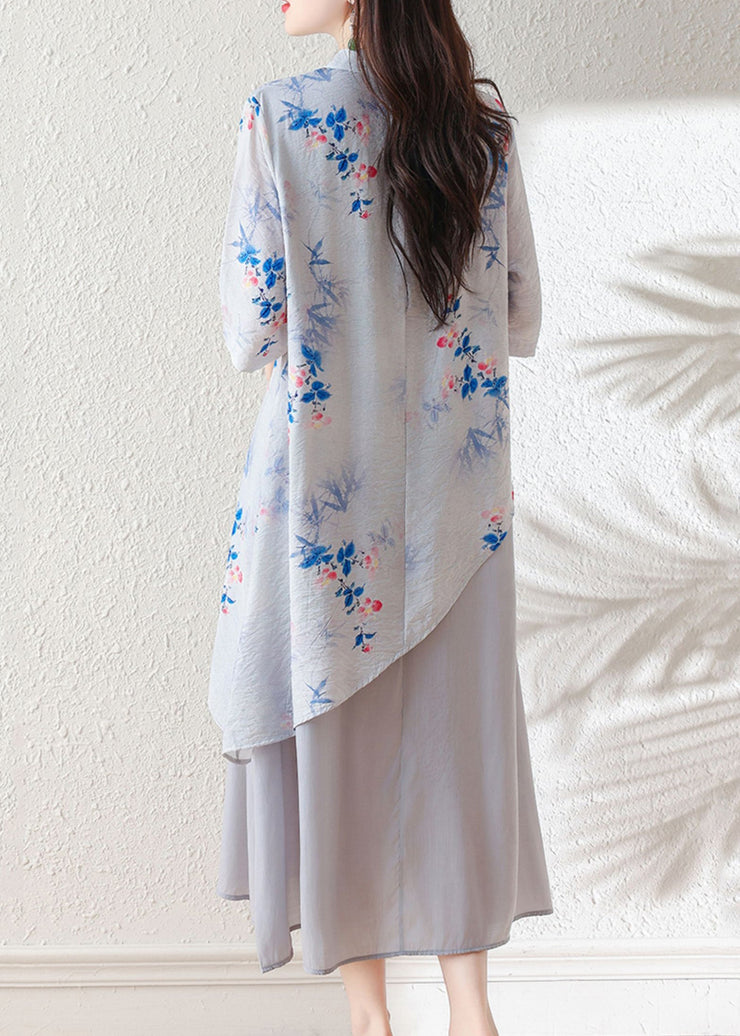 Organic Light Blue Asymmetrical Patchwork Linen Dresses Summer