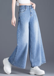 Organic Light Blue Pockets Denim Wide Leg Pants Summer