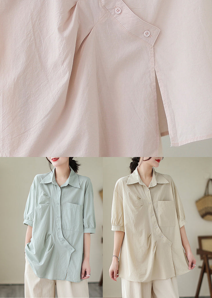 Organic Light Pink Asymmetrical Design Oversized Cotton Shirt Tops Half Sleeve