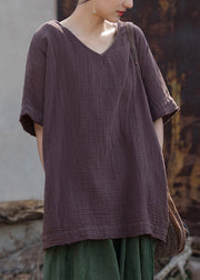 Organic Linen V Neck Plus Size Cotton T Shirt Summer