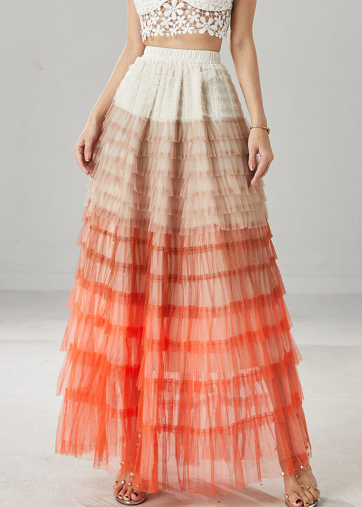 Organic Orange Ruffled Patchwork Tulle Skirts Summer