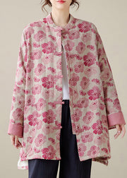 Organic Pink Oversized Print Fine Cotton Filled Coat Outwear Winter