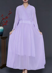 Organic Purple Cinched Chiffon Long Dress Summer