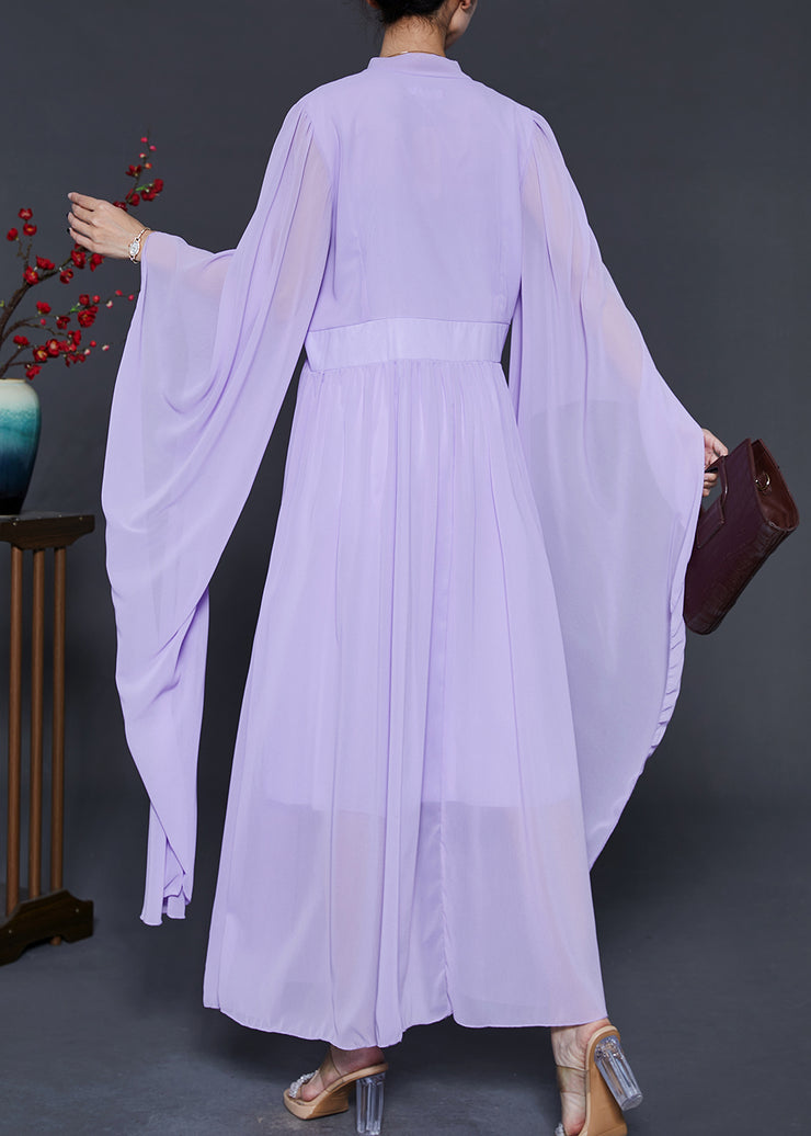 Organic Purple Cinched Chiffon Long Dress Summer