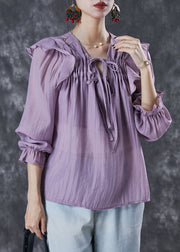 Organic Purple Cinched Ruffled Cotton Top Summer