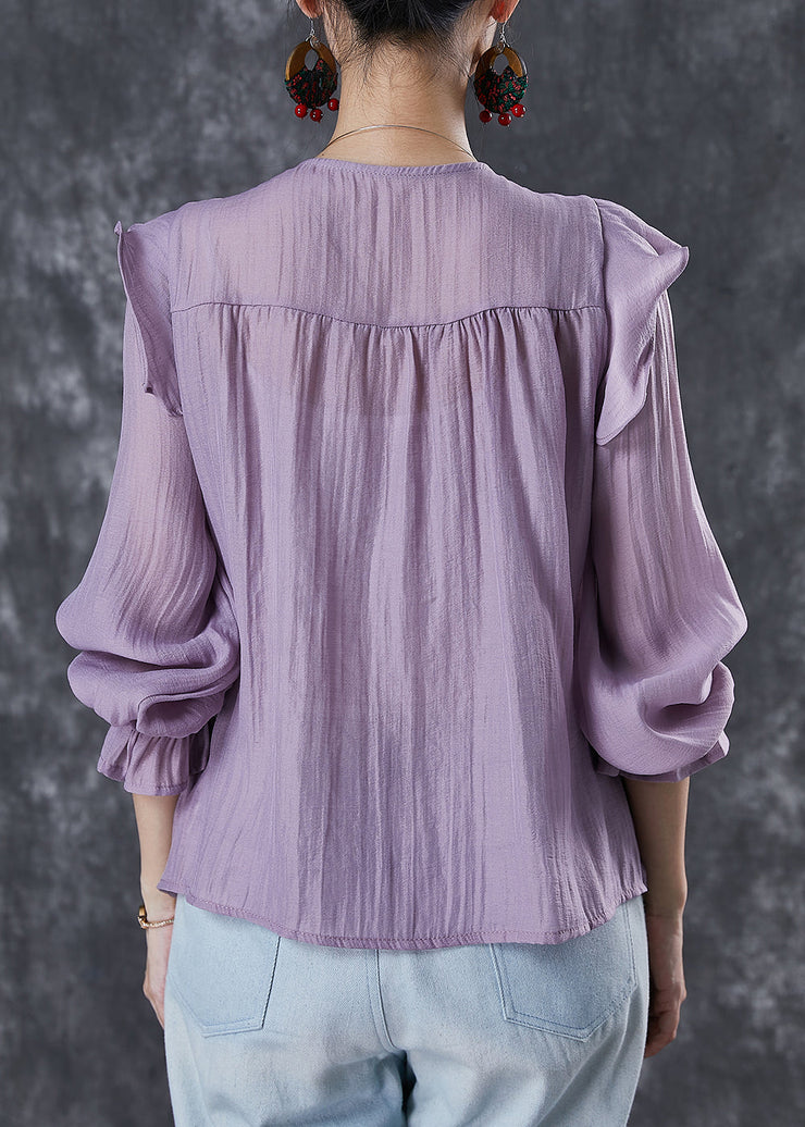 Organic Purple Cinched Ruffled Cotton Top Summer