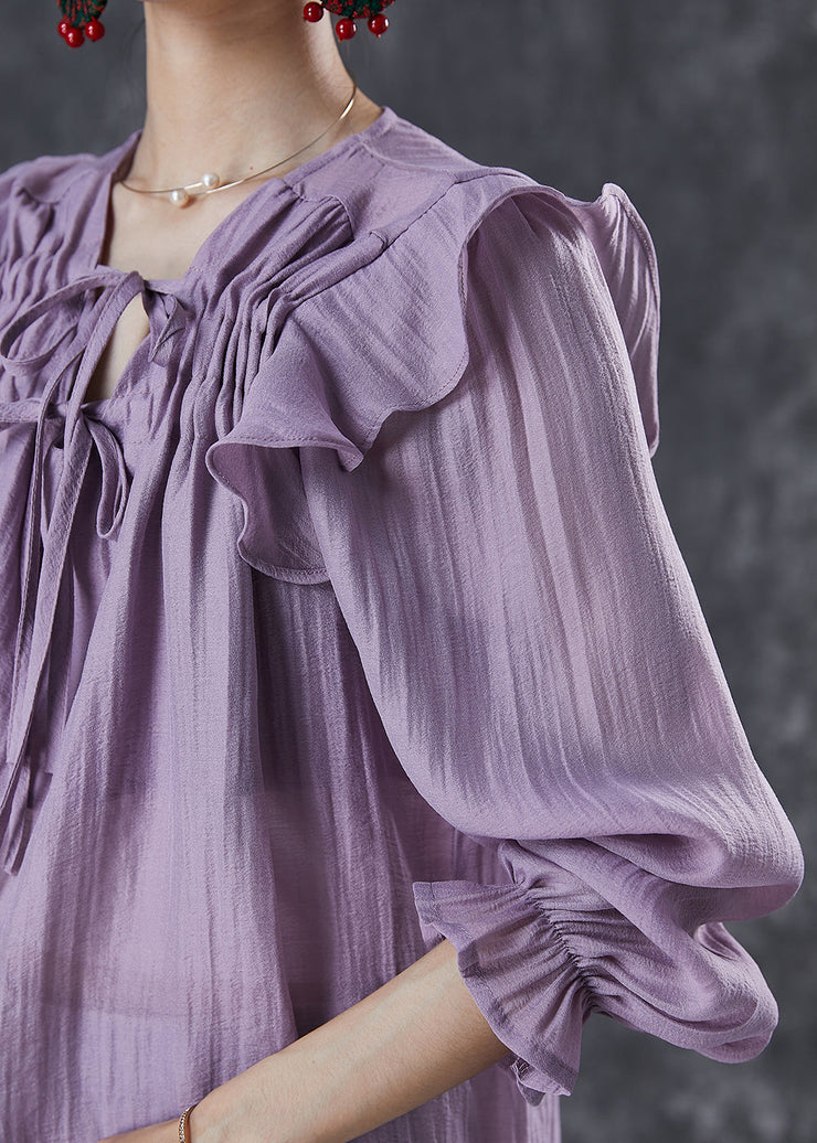 Organic Purple Cinched Ruffled Cotton Top Summer