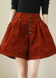 Organic Red Pockets Patchwork Corduroy A Line Shorts Summer