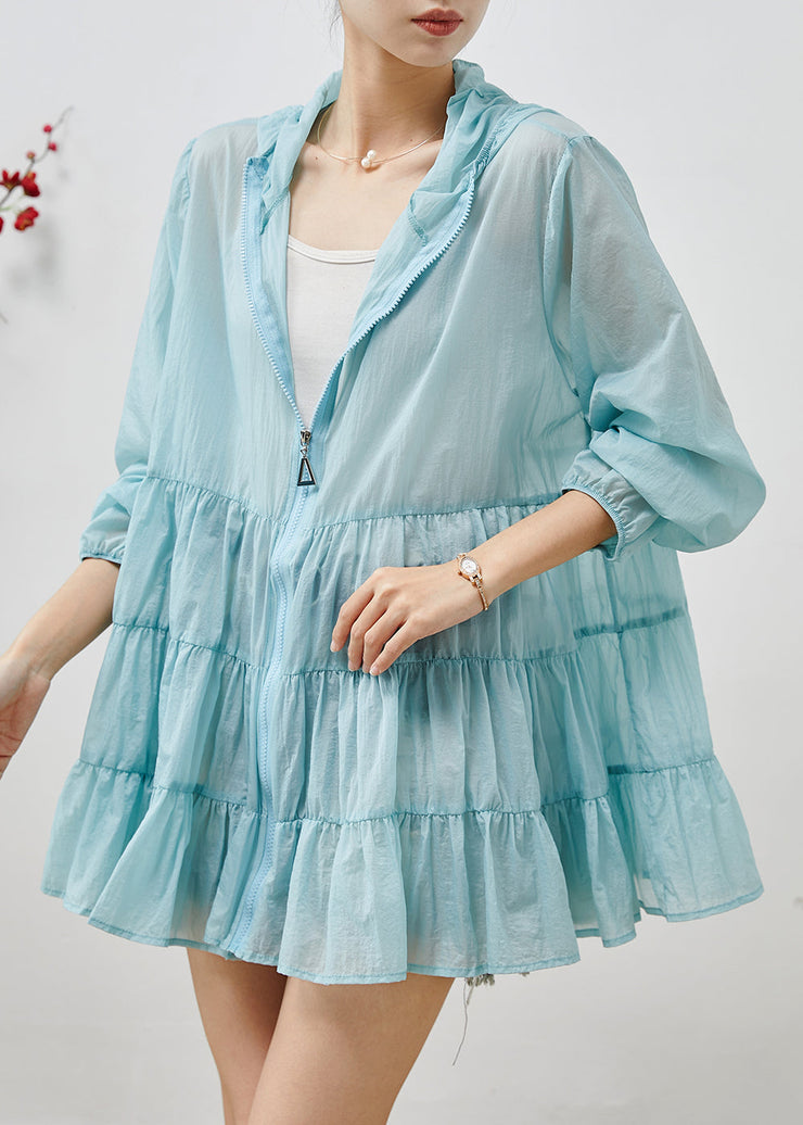 Organic Sky Blue Hooded Patchwork Spandex Coats Summer