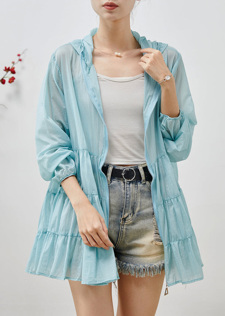 Organic Sky Blue Hooded Patchwork Spandex Coats Summer