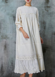 Organic White Embroidered Patchwork Linen Maxi Dresses Spring