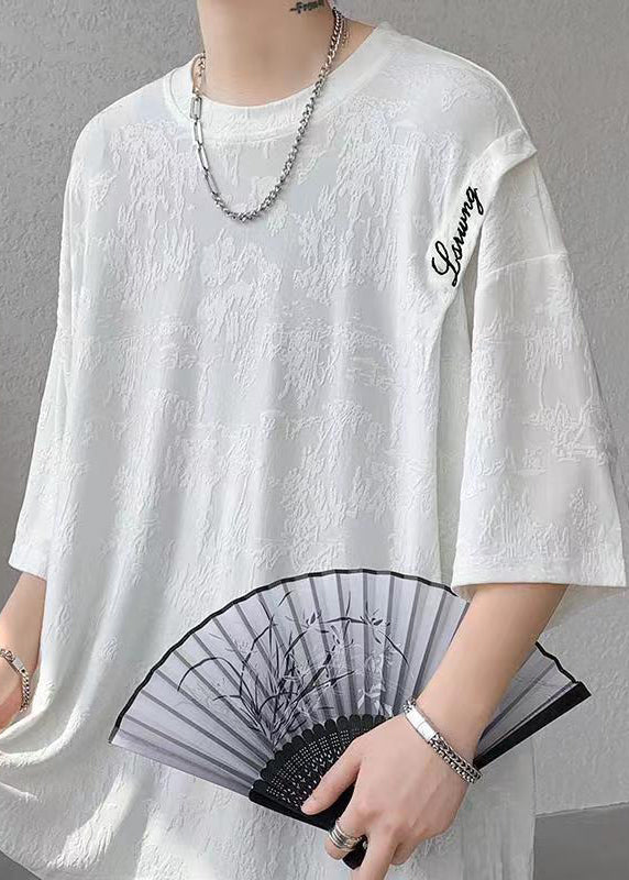 Organic White O Neck Patchwork Cotton Oversized T Shirt Men Summer