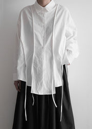 Organic White Peter Pan Collar Asymmetrical Design Cotton Shirts Spring