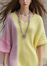 Organic Yellow Asymmetrical Patchwork Tulle Sweater Dress Fall