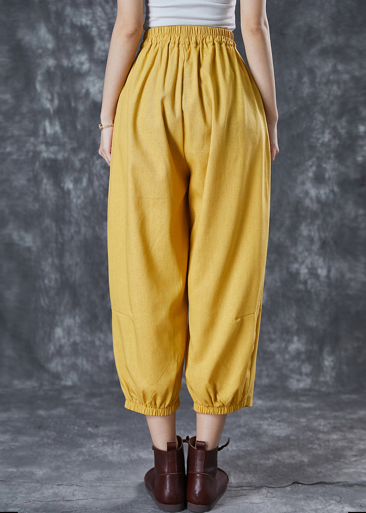 Organic Yellow Oversized Pockets Linen Pants Summer