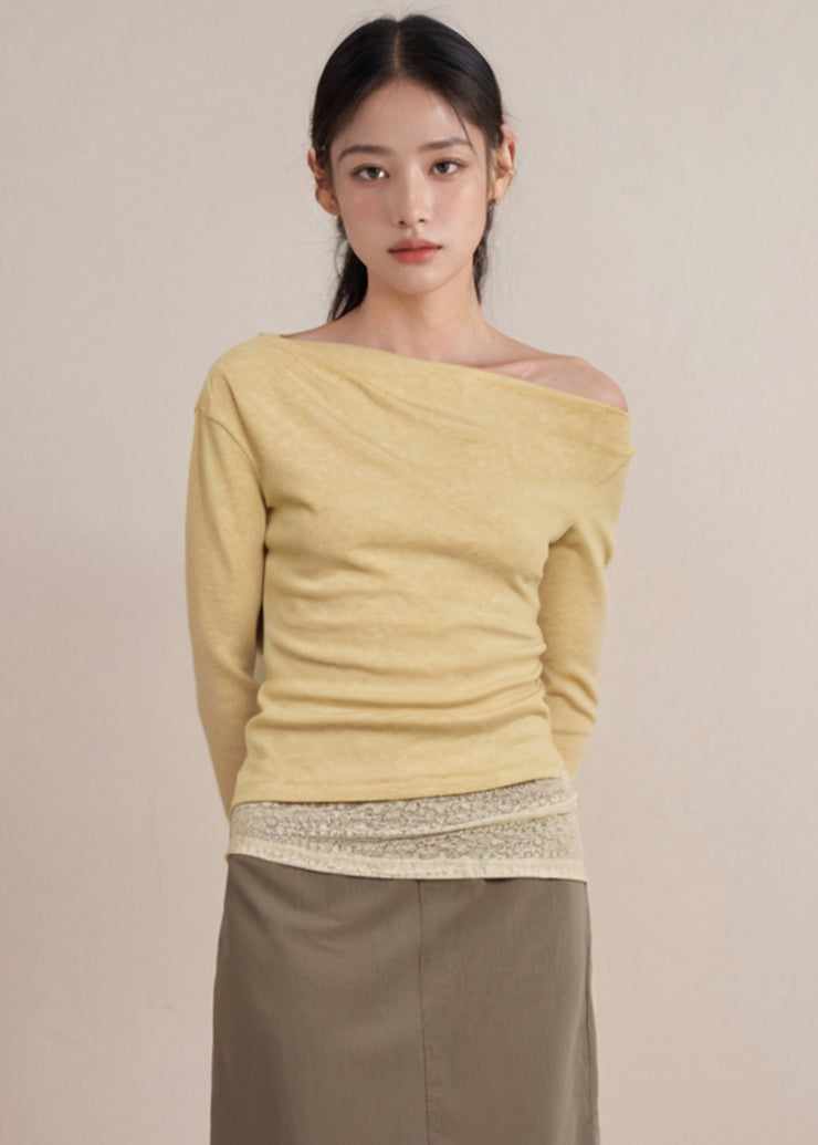 Organic Yellow Patchwork Fake Two Pieces Knit Tops Fall